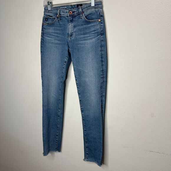 AG The Prima Ankle Raw Hem Cigarette Ankle Med Wash Blue Skinny Jean 27 Zip Fly - Picture 3 of 13
